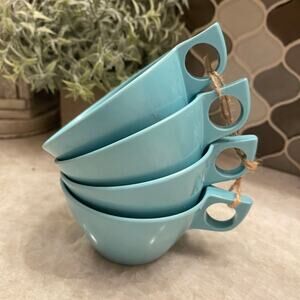 Texas-Ware set of 4 turquoise melamine coffee mugs vintage 50’s retro